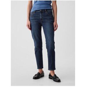 EUC GAP Mid Rise Girlfriend Jeans, dark wash, 29--washed, worn once